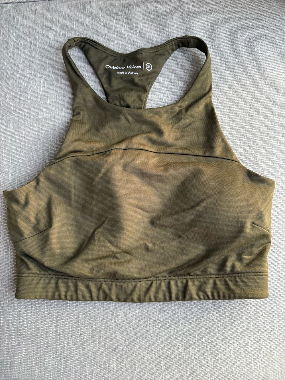 Outdoor Voices Olive Green and Red High-Neck Sports Bra